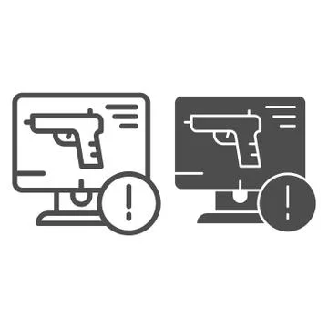 Weapon on computer line and glyph icon. Computer attack vector illustration 스톡 일러스트