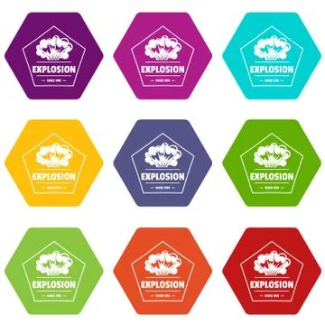 Weapon explosion icons set 9 Stock Illustration