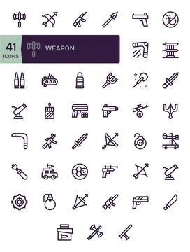 Weapon Grid Fitted Vector Set with 41 256x256 Bold Line Icons Stock Illustration