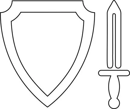 Weapon icon. Shield and sword. Vector, line, one color. Stock Illustration