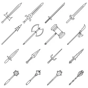 Weapon Icons (Line) Stock Illustration