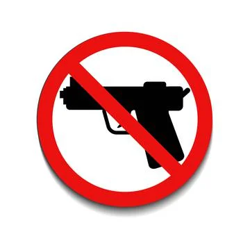 Weapon not allowed sign with red round crossed pistol on white background 스톡 일러스트