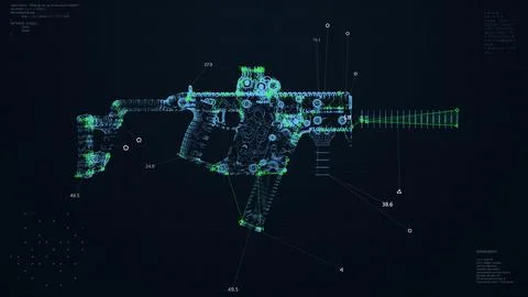 Weapon Scanning Interface Animation. HUD rifle analyze. Abstract holographic Stock Illustration