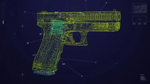 Weapon Scanning Interface UI. HUD gun analyze. Holographic technology. Stock Illustration