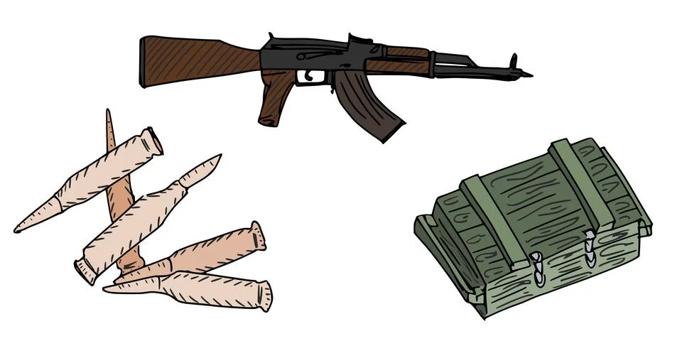 Weapon set, box with cartridges Soviet machine gun Stock Illustration