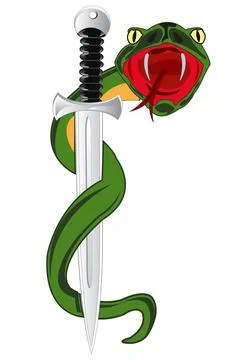 Weapon sword and snake on white background is insulated Stock Illustration