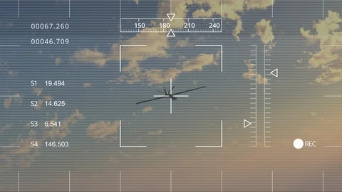 Weaponized drone tracked on a HUD display Stock Footage 117063518