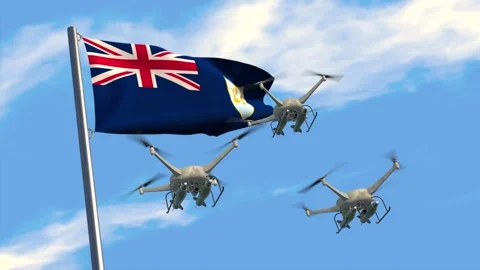 Weaponized drones with  Anguilla flag Stock Footage 276357144