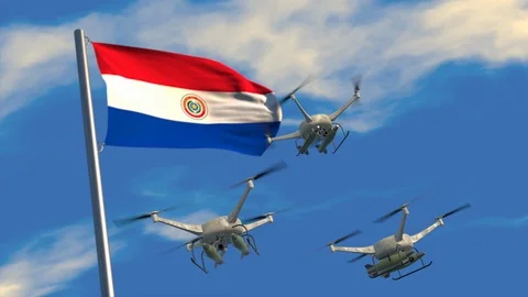 Weaponized drones with a Paraguayan flag Stock Footage 117315755