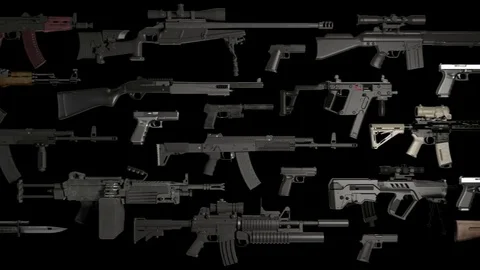 Weapons on black animation loop Stock Footage 69987798