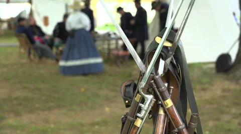 Weapons of Civil War soldiers leaning together Stock Footage 67445341