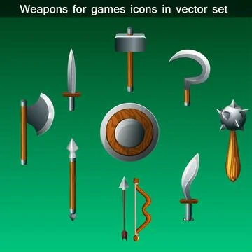 Weapons for games icons vector set Stock Illustration