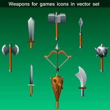 Weapons for games icons vector set Stock Illustration