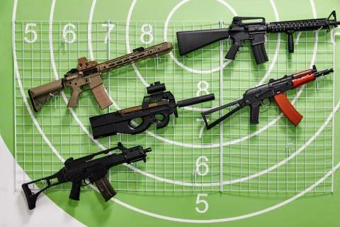 Weapons in the shooting range, shooting practice target Stock Photos