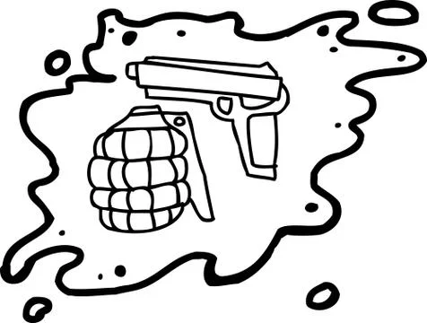 Weapons in Splatter Outline Stock Illustration