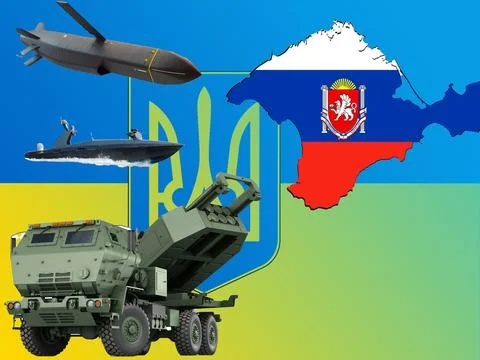 Weapons supplied by various countries for attacks on Crimea. The internatio.. Stock Illustration