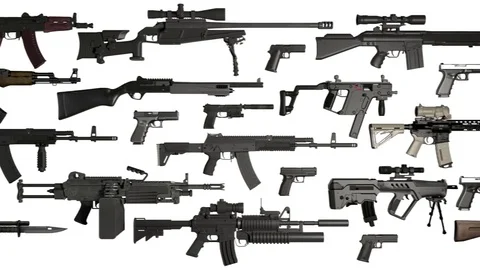 Weapons on white animation loop Stock Footage 69991250