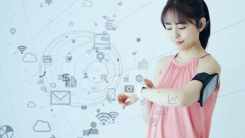 Wearable computing concept. Smart watch. Health care. IoT (Internet of Things). Stock Footage 126143454