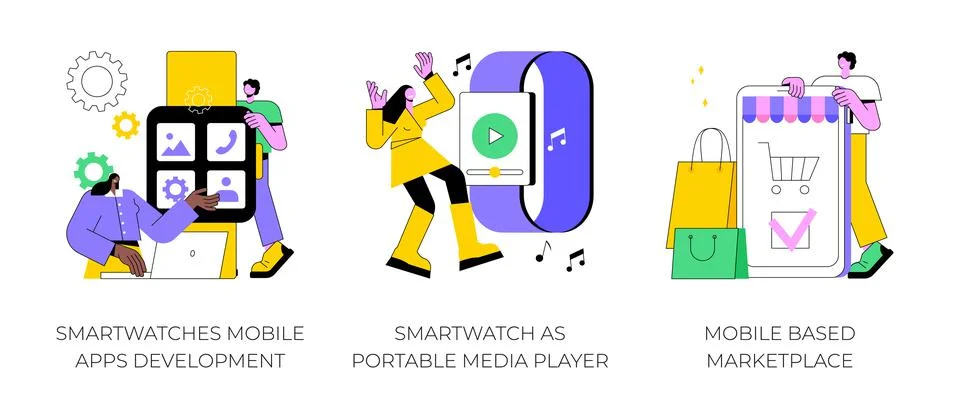 Wearable devices abstract concept vector illustrations. Illustrazione stock