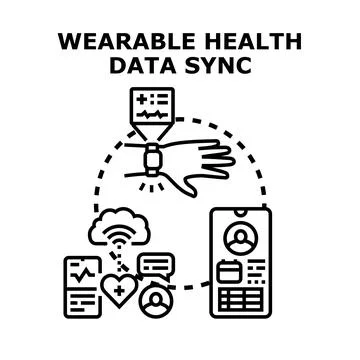 Wearable health data synchronizing with mobile application Illustrazione stock