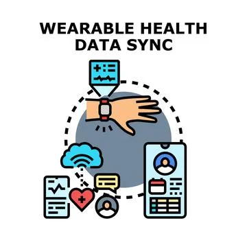 Wearable health data synchronizing with mobile application Stock Illustration