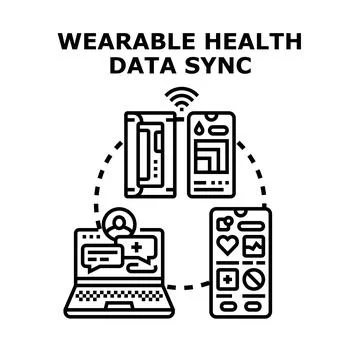Wearable health data syncing to various digital devices Stock Illustration