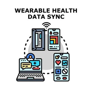 Wearable health data syncing to various digital devices Stock Illustration