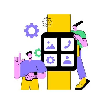 Wearable mobile app development abstract concept vector illustration. Illustrazione stock