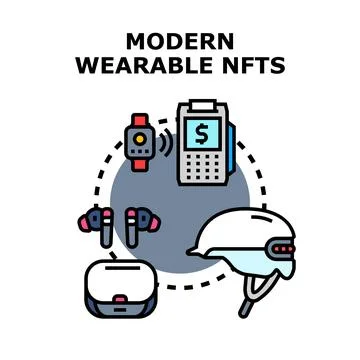 Wearable tech connecting with modern digital nft payments Stock Illustration