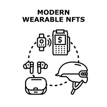 Wearable tech connecting with modern digital nft payments Stock Illustration