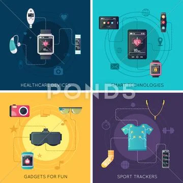 Wearable Technology 4 Flat Icons Square Stock Illustration