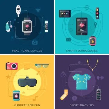 Wearable Technology 4 Flat Icons Square Stock Illustration