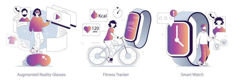 Wearable Technology concept. Flat vector illustration. Illustrazione stock