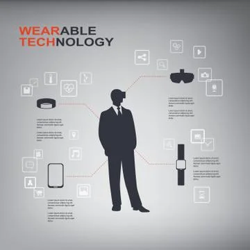 Wearable technology concept vector infographics with smart devices such as Stock Illustration