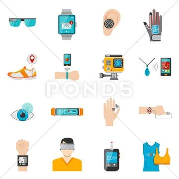 Wearable Technology Icons Set Stock Illustration