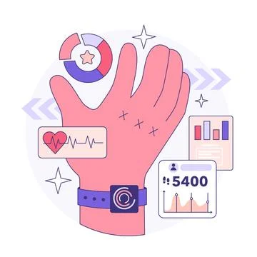 Wearable technology. Smart device. Character using electronic device Illustrazione stock