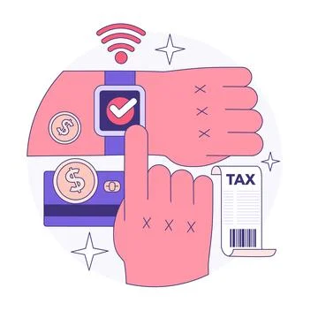 Wearable technology. Smart device. Character using electronic device Stock Illustration