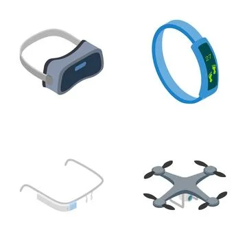 Wearable technology virtual reality and drone gadgets concepts Stock Illustration