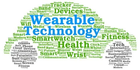 Wearable technology word cloud in the shape of a car Stock Illustration