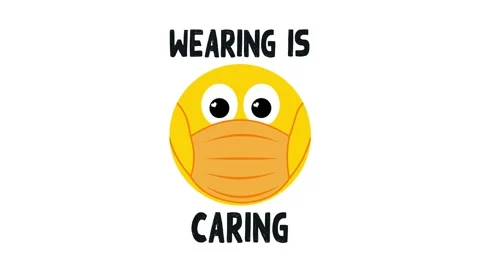 Wearing is caring text with face mask wearing emoji mask changing colour 库存影片 135435184