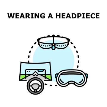 Wearing a headpiece with virtual reality and gaming concept Stock Illustration