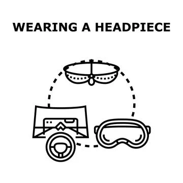 Wearing a headpiece with virtual reality and gaming concept Stock Illustration