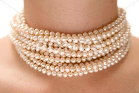Wearing a Peal Necklace Isolated on a White Background Stock Photos