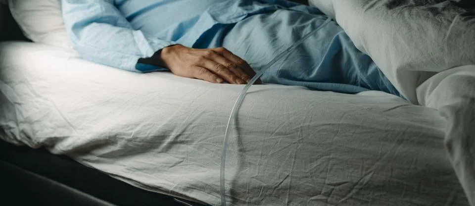 Wearing a urinary catheterization in bed, panoramic Stock Photos