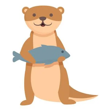 Weasel with fish icon cartoon vector. Cute animal 스톡 일러스트