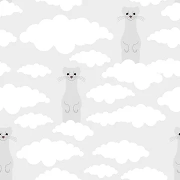 Weasel pattern seamless. Ermine in snow background. Ornament of kids fabric Illustrazione stock