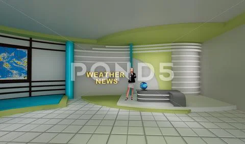 Weather 001 TV Studio Set - Virtual Green Screen Background PSD PSD Template