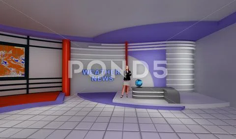 Weather 006 TV Studio Set - Virtual Green Screen Background PSD PSD Template