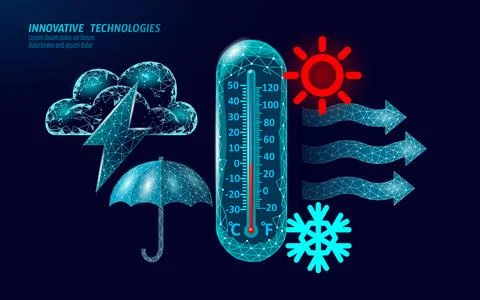 Weather 3D elements. Mobile app forecasting banner UI with rain sun umbrella Stock Illustration