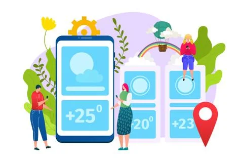 Weather app design, forecast web widgets application template, vector Stock Illustration